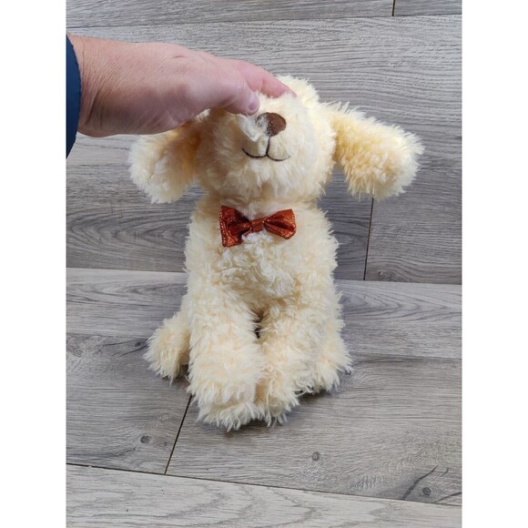 FAO Schwartz Yellow Puppy Dog Lab Poodle Plush Stuffed Anima 12" Glitter Bow Tie - Picture 2 of 10